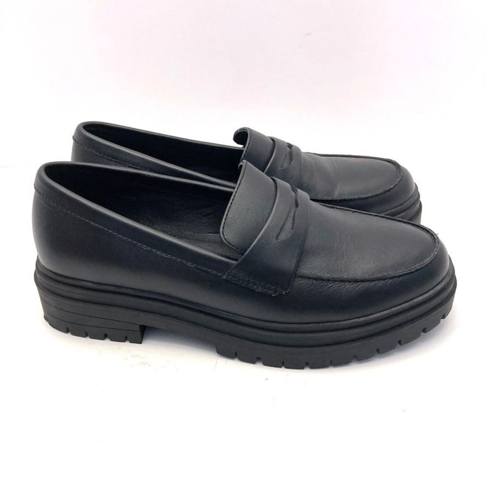 Quince Italian Leather Lug Sole Loafer Black Womens 8 Chunky Preppy Shoes